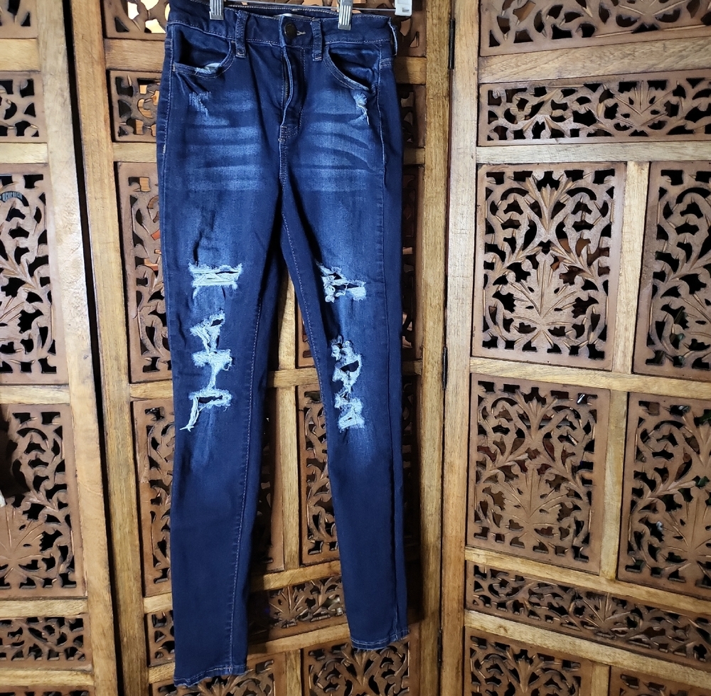 SO Women's Dark Blue Distressed Skinny Jeans